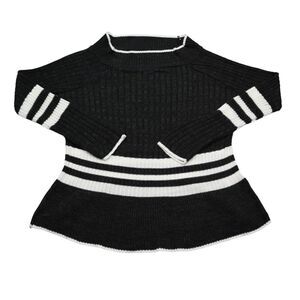 Roz Ali Sweater Womens XS Black Long Sleeve Mock Neck Stripe Acrylic Pullover